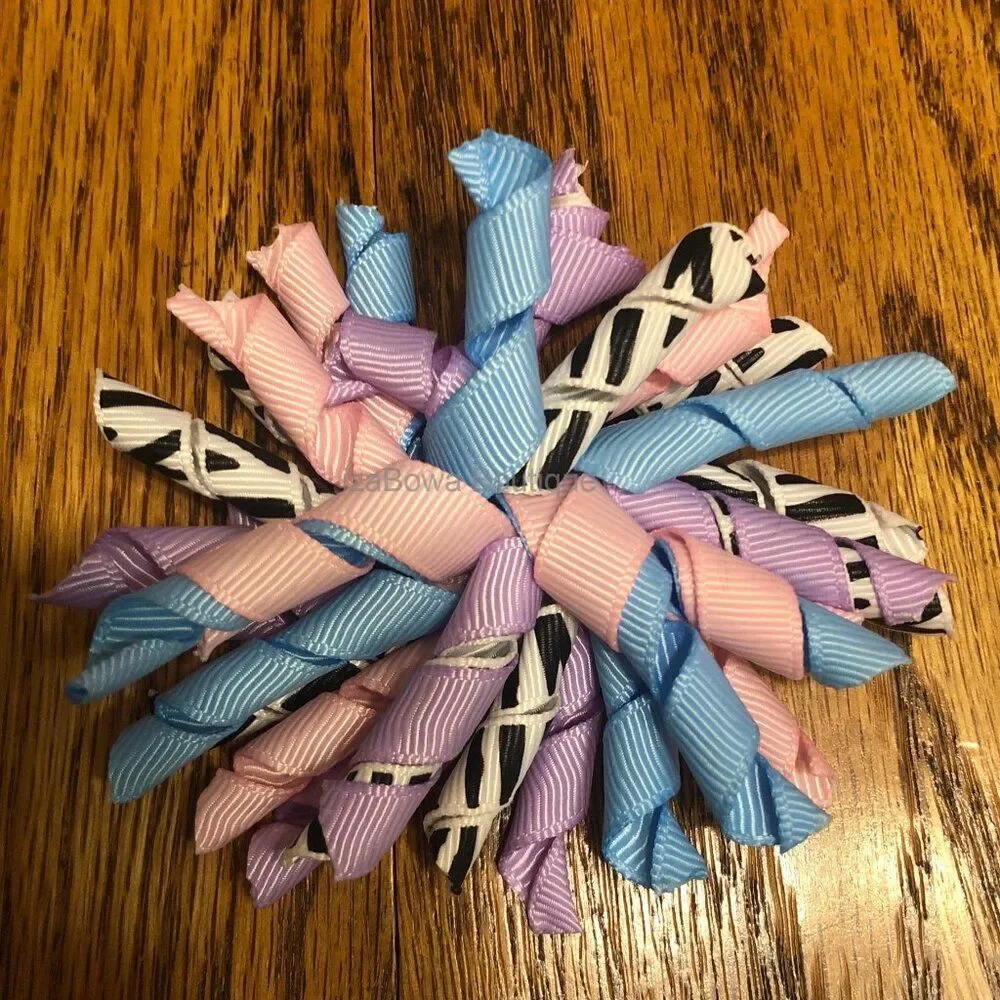 Pastels with Zebra Korker Bow   4B2116  Handmade NWT Boutique